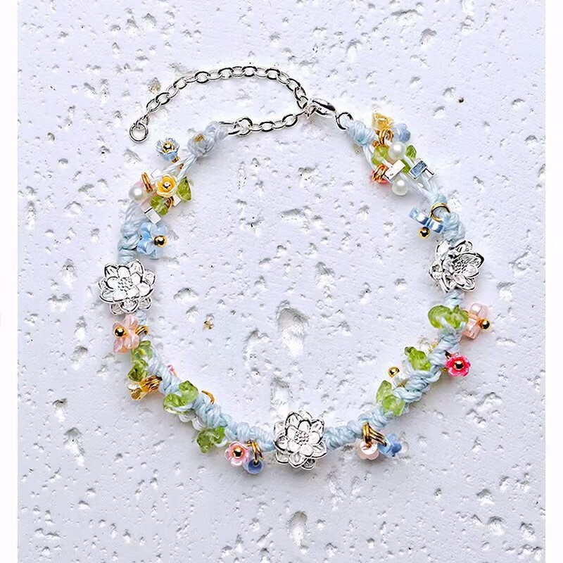 British Designer S925 Silver Lotus Colorful Woven Bracelet Niche Jewelry Accessory