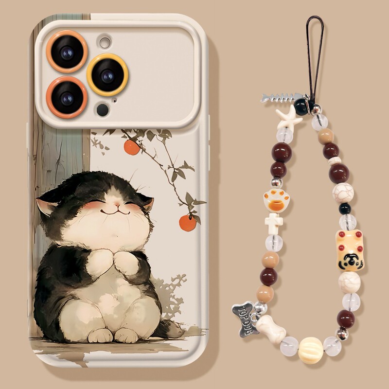 Cute Cat Hanging Chain Suitable for Apple 16Promax Mobile Phone Case Iphone17 Series 15 Girls with Good Looks 14