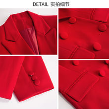 西装外套女职业秋冬新款韩版休闲红色套装时尚气质中长款秋款西服