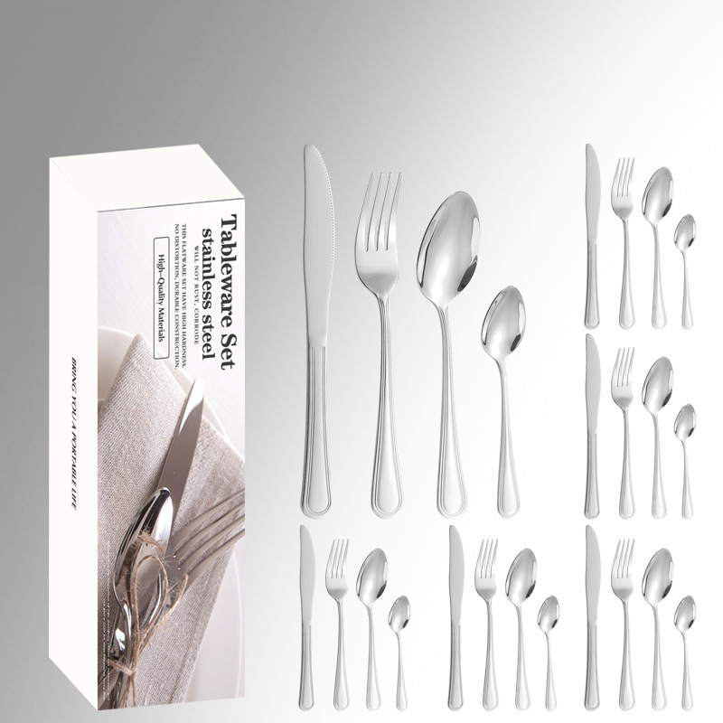 Cuchillo y tenedor de acero inoxidable, cuchillo y tenedor de comercio electrónico transfronterizo, set de 24 piezas, set de doble línea de cubiertos de comida occidental, set de caja de regalo