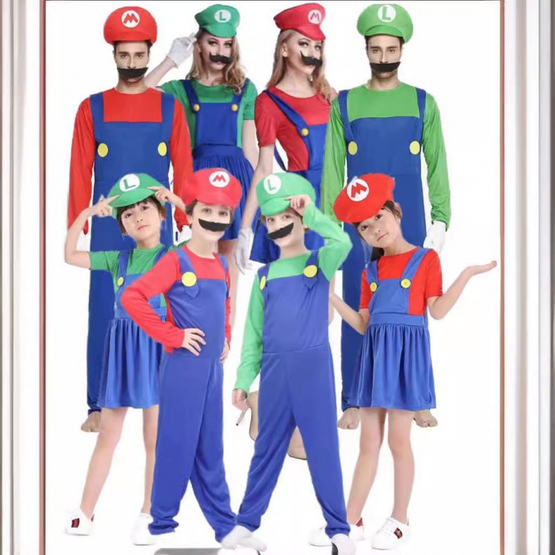 Halloween cosplay Anime Costume Parent-Child Cosplay Children Mario Clothes Super Mary Costume