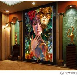 大型酒店壁纸 酒吧ktv包房装饰壁画玄关墙布墙纸欧式油画美女人物