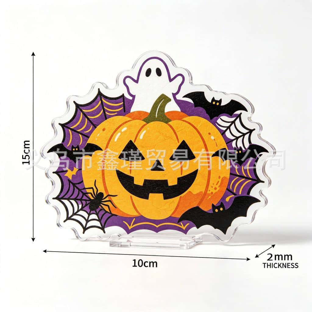 Colgante transfronterizo nuevo producto creativo Halloween acrílico plano 2D decoración calabaza coche pequeño gato negro decoración de patio pastel