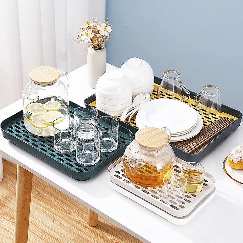 Drying Tray Double-Layer Plastic Tea Tray Coffee Table Fruit..