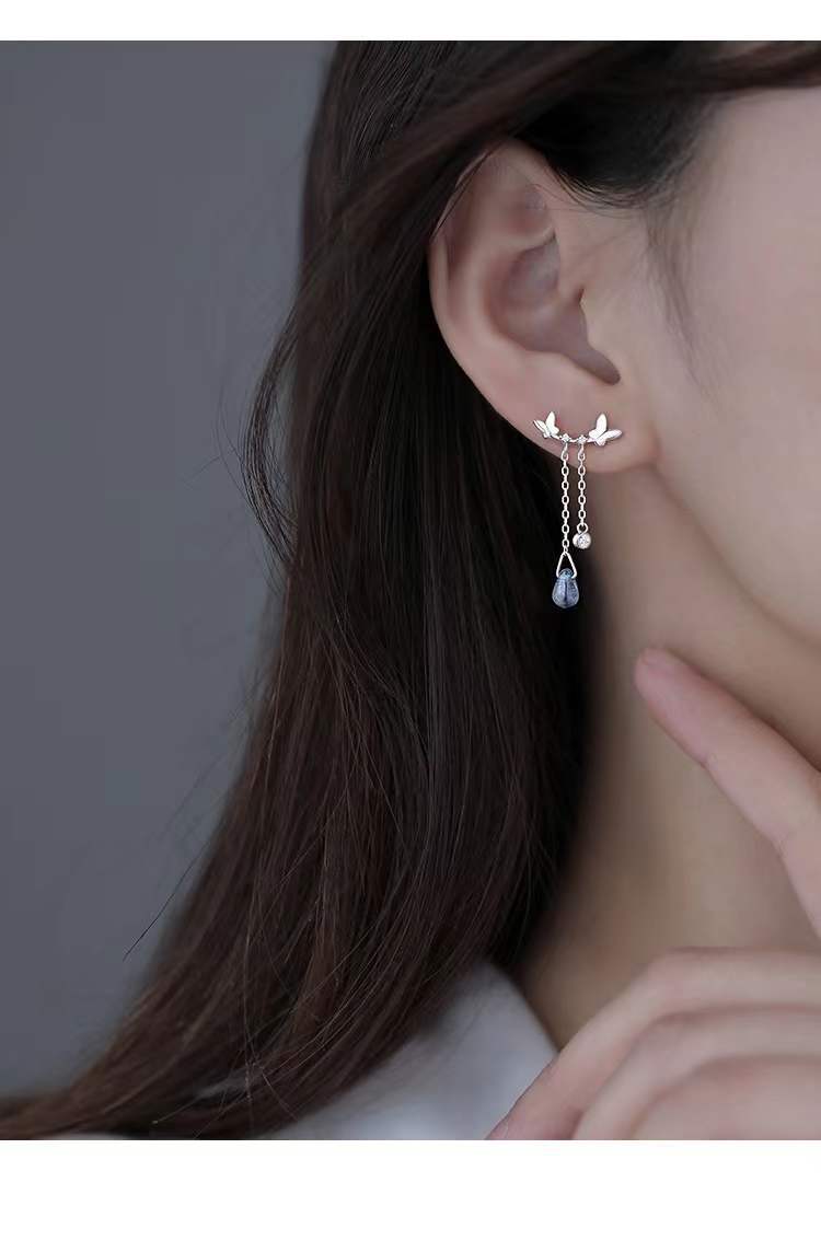 925 Sterling Silver, glass Material 1 Pair 925 Sterling Silver Glass Butterfly Drop Earrings