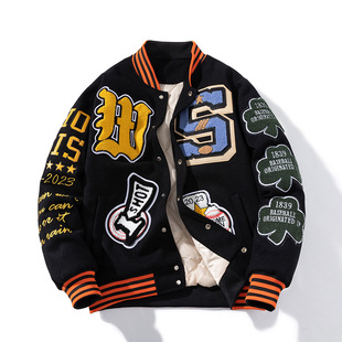 American Street Fashion Brand Towel Velvet Heavy Industry Embroidered Hip-hop Woolen Baseball Suit Men's Autumn and Winter Duffy Handsome Jacket Cotton