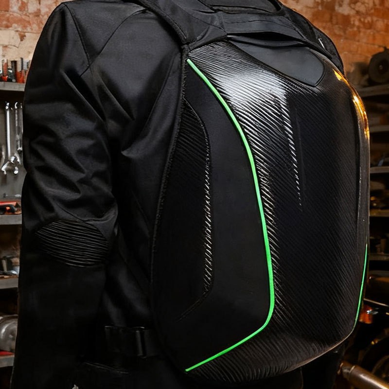 Motorcycle carbon fiber pattern hard shell backpack, large capacity full-face helmet backpack, waterproof riding gear bag for riders