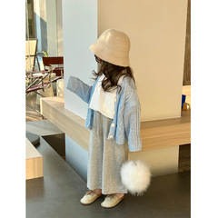 春季新款女童寶寶春秋長袖毛衣套裝韓版洋氣馬海毛針織開衫小外套