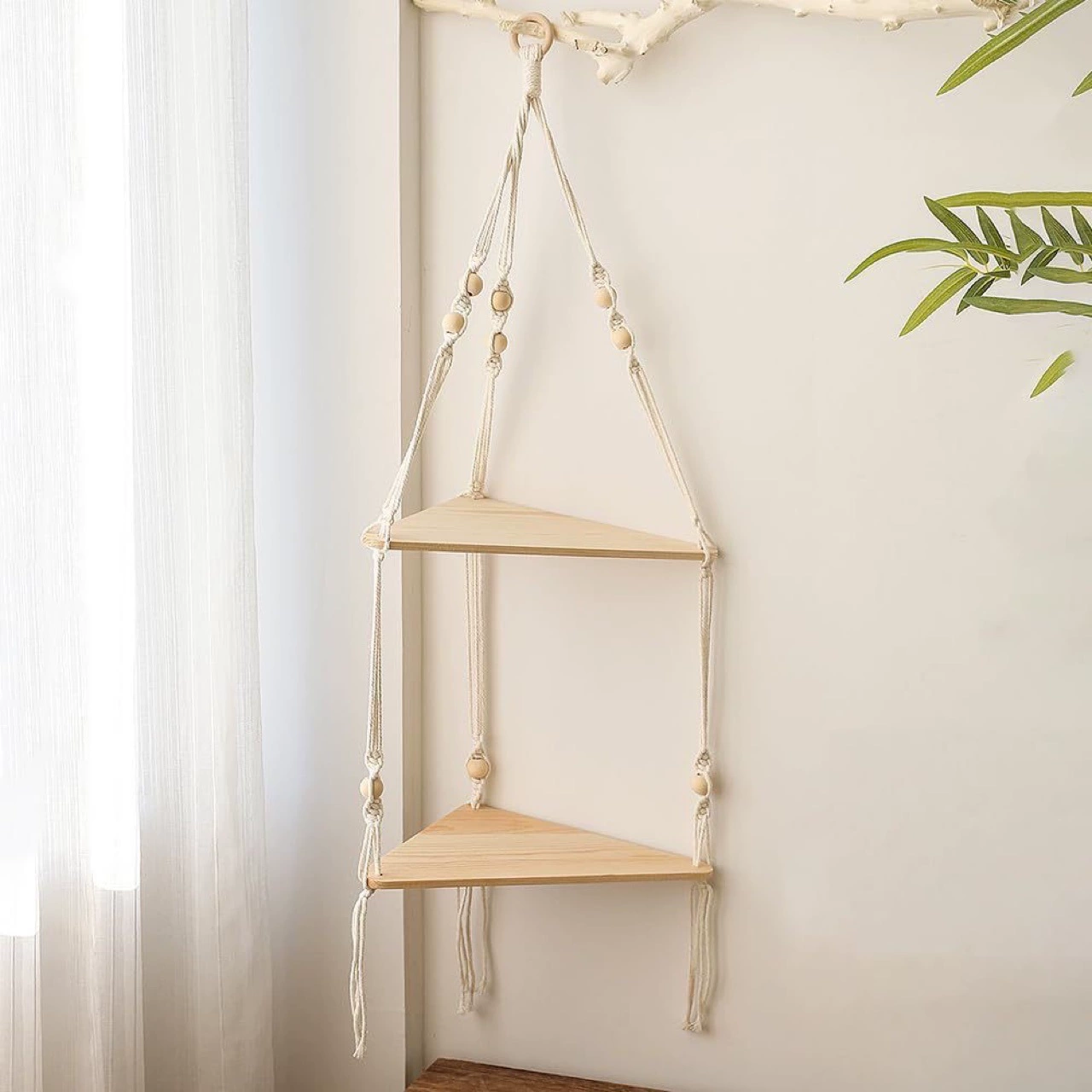 Богемская хлопчатобумажная веревка плетеная треугольная цветочная рама для пансионата для гостиной и углах европейской декоративной стены из массивной древесины