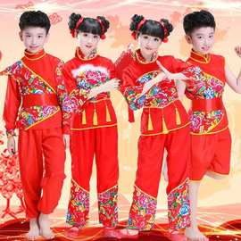 国庆打鼓服幼儿秧歌服喜庆演出服装中国风民族开门红舞蹈服儿童女
