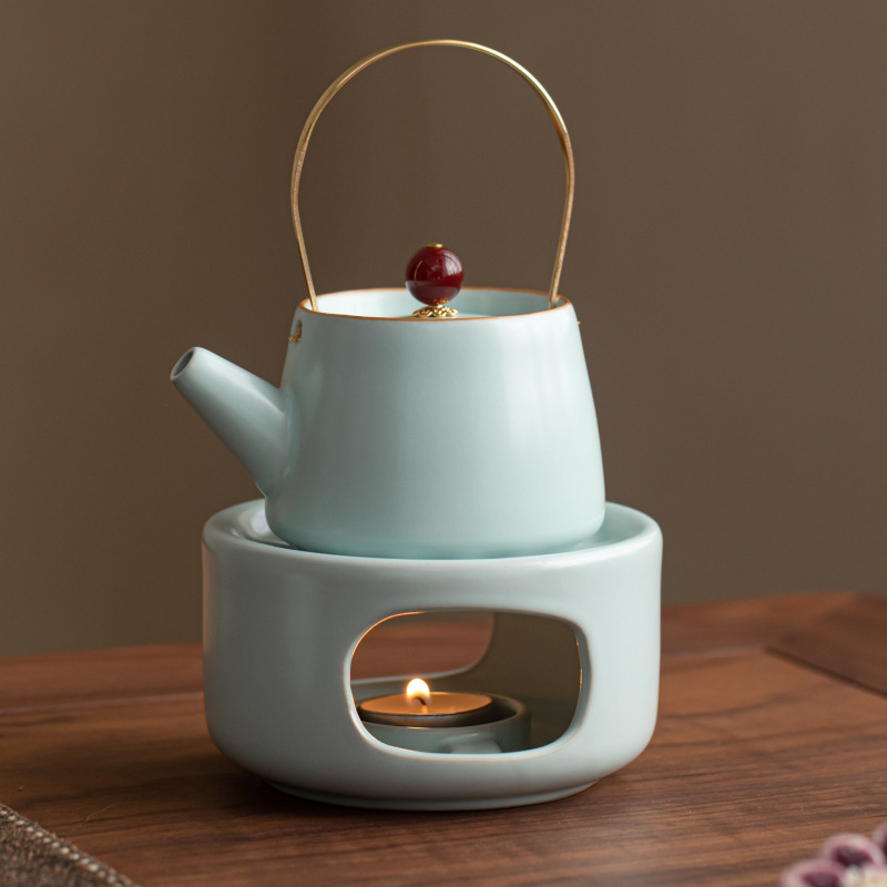 Ru Kiln Teapot with Handle, Tea Warming Stove, Small Stove, Candle Tea Warmer, Tea Heating Stove, Tea Brewing Stove, Hot Tea Candle Holder Ru Kiln Teapot with Handle, Tea Warming Stove, Small Stove, Candle Tea Warmer, Tea Heating Stove, Tea Brewing Stove, Hot Tea Candle Holder