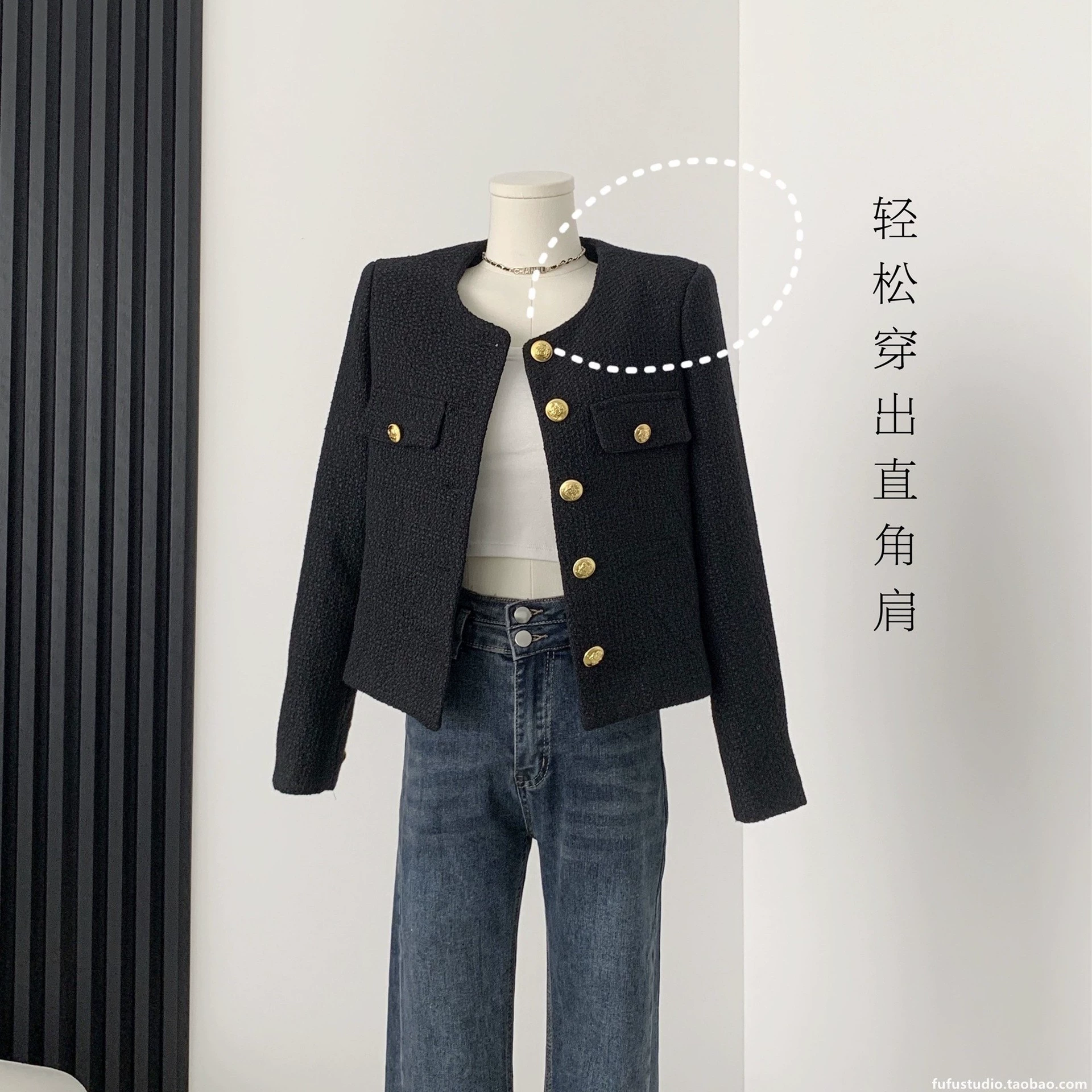 Осенняя куртка, короткий рукав, стиль Chanel, французский стиль, оверсайз