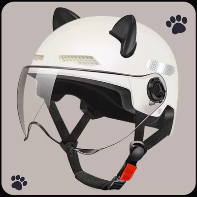 Winter Safety Helmet for Electric Vehicles, Motosiklet kaskı (dəbilqə) - 3c-pearl-white-hd-transparent-short-mirror-black-ears-m101