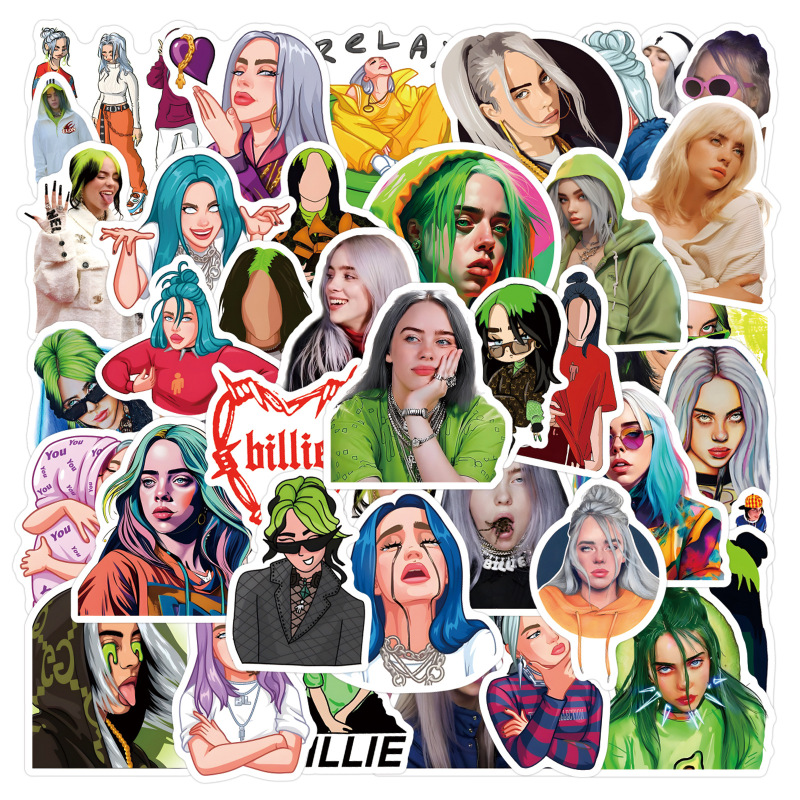 55 Pieces of Singer Billie Eilish Stickers for Decorating Journals, Stationery, Water Bottles, and Computers, Waterproof Decals
