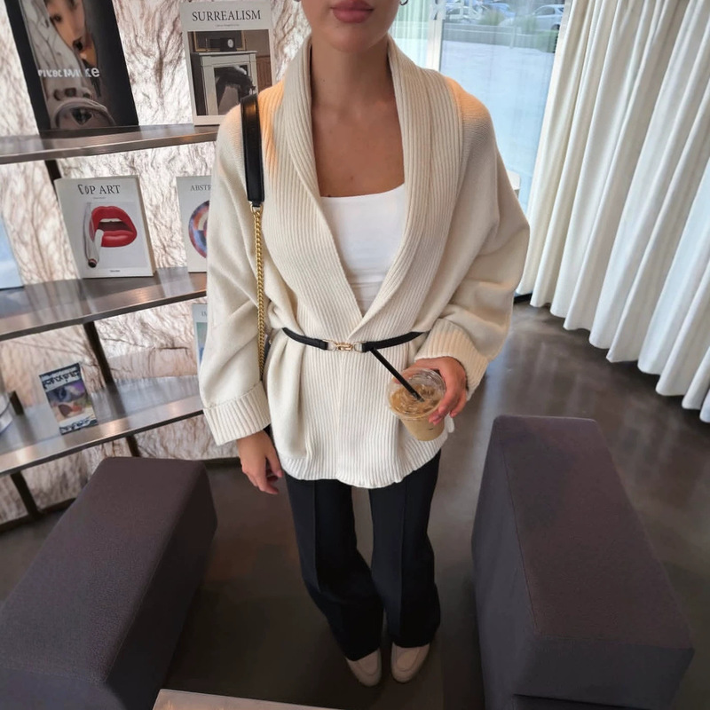 Cross-border European and American style women's loose oversized knitted cardigan, casual style sweater coat, Russian sweater coat
