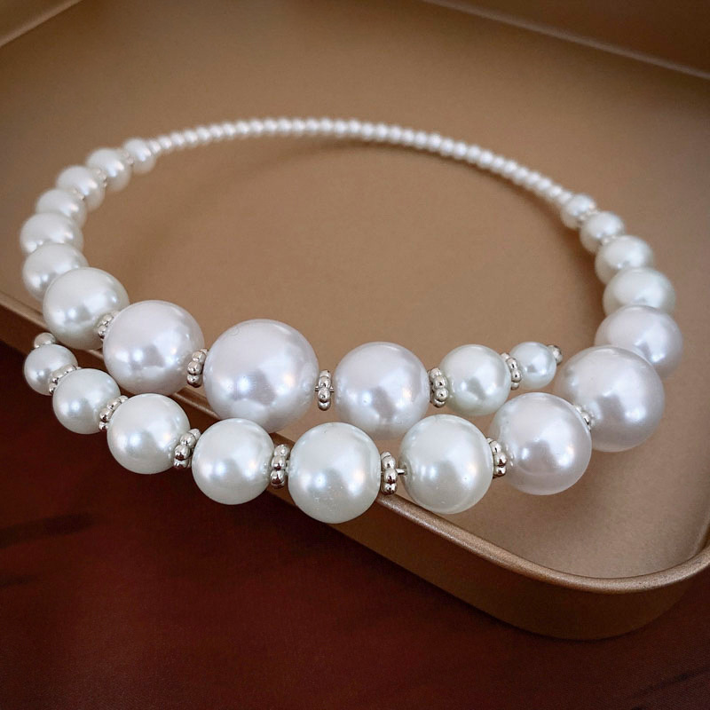 Collar de perla de tamaño exagerado, personalidad europea y americana, temperamento de nicho simple, ajuste de alta sensación para mujeres
