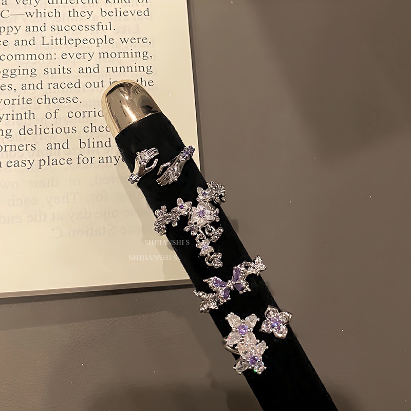 "Purim Flower Cluster" Accessible Luxury Sweet and Cool Full Flower Open Ring Women's Niche High-End Butterfly Stacked Elegant Ring