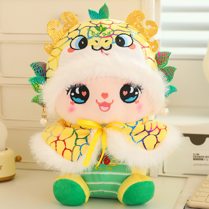 뱀 마스코트 2025 신제품 황금 뱀 축복받은 봉제 장난감 사자 댄스 인형 기업 선물 인형의 해