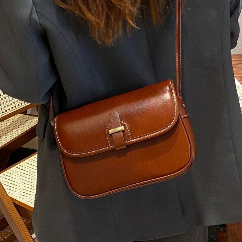 Vegetable-Tanned First-Layer Cowhide Women's Bag, Single Shoulder Crossbody Bag, Practical Saddle Bag, Versatile, Simple, Brown, Trendy Vegetable-Tanned First-Layer Cowhide Women's Bag, Single Shoulder Crossbody Bag, Practical Saddle Bag, Versatile, Simple, Brown, Trendy