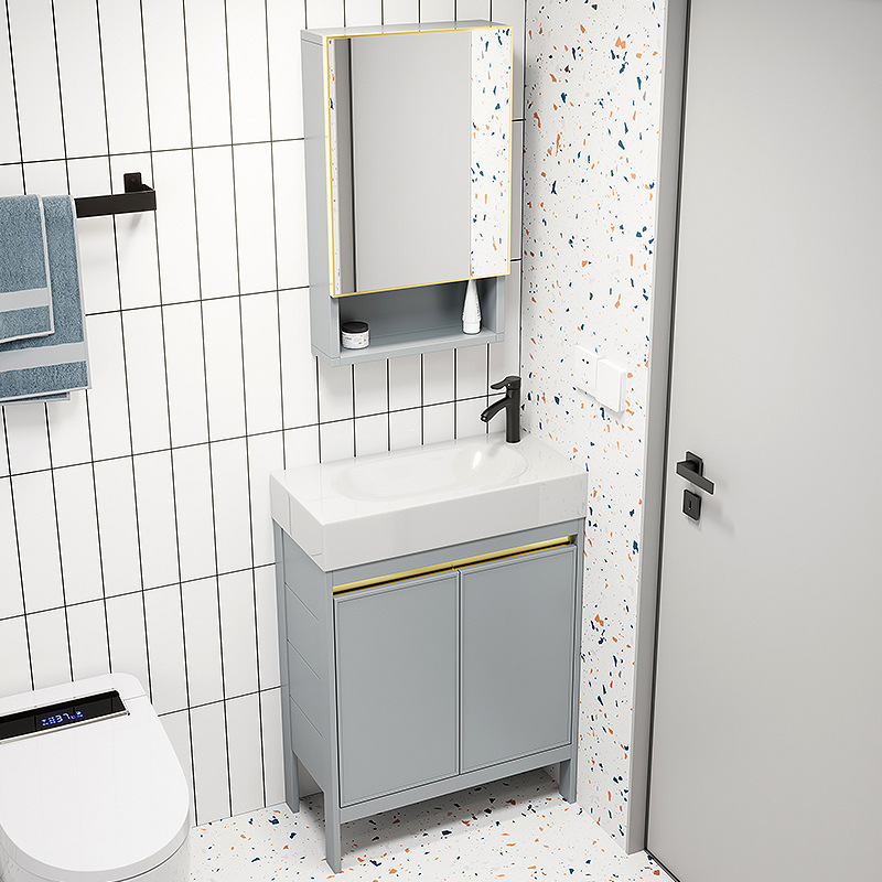 Ultra-estrecho tipo de piso espacio de aleación de aluminio baño gabinete combinación pequeño apartamento lavado de manos lavabo de baño lavabo piscina