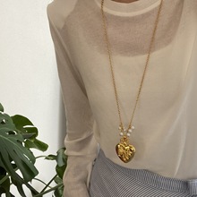 欧美金色夸张大爱心蝴蝶结吊坠项链时髦高级感重工长款毛衣链女