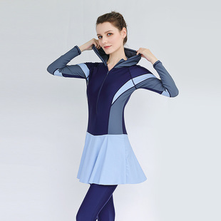 Large Size Floating Diving Suit Jellyfish Suit One-piece Skirt Trousers Long-sleeved Belly-covering Slimming Sunscreen Sports Swimming Suit for Women