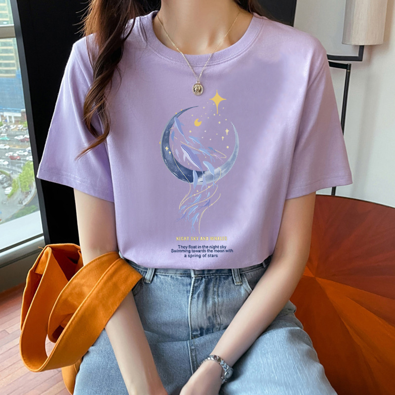 ゆるい純綿半袖tシャツ女性の夏服の新商品の中に上着の肩のデザイン感があります。|undefined
