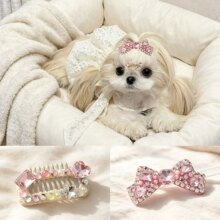 小型犬宠物发夹 粉钻蝴蝶结爱心梳子夹 马尔济斯约克夏通用不伤毛