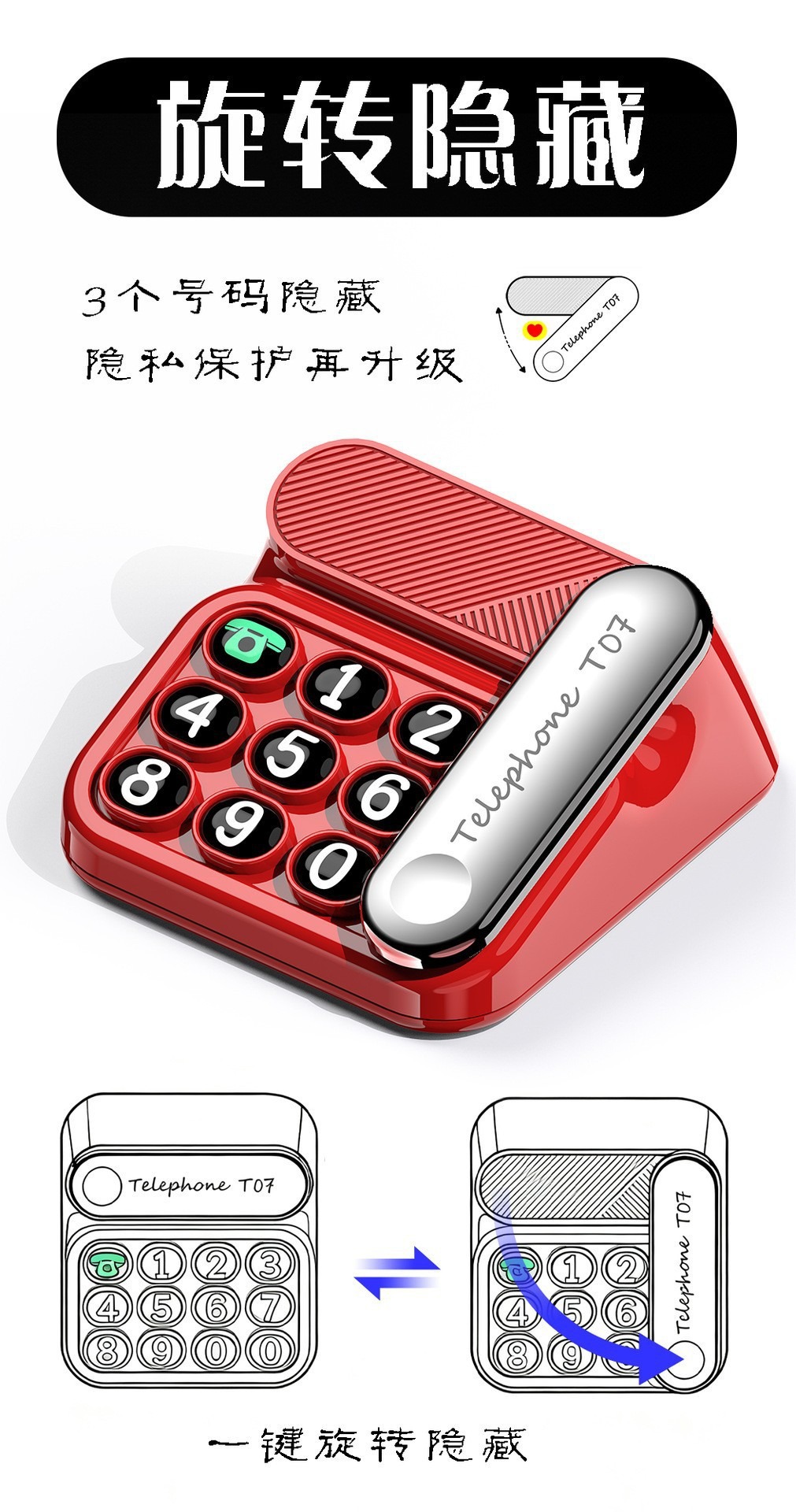 Retro Telephone-Style Temporary Parking Number Plate with Magnetic Attachment for Car, Mini Parking Sign, Simple Design