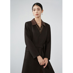 老钱复古高级感羊毛呢中长款外套女2025秋冬新款v领绑带显瘦大衣