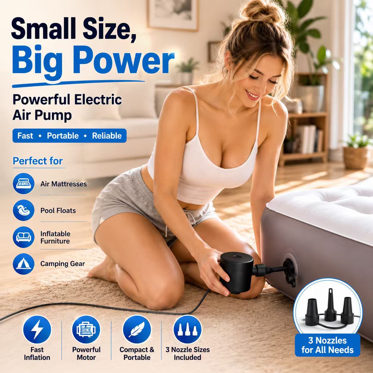 SS-719 Electric Air Pump, dual-use for inflating and suctioning, suitable for inflating sofas, mattresses, and pools, mini-sized pump