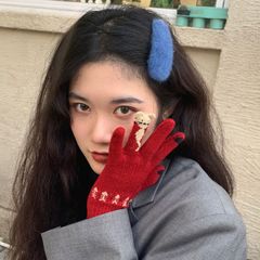 Touchscreen Christmas Red Fingerless Gloves for Women Winter Student Cute Korean Version Thick Fleece Riding Warm Winter Trend