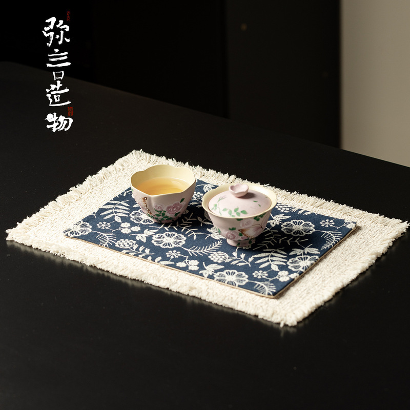 Three-Layer Luxury Tea Mat with Tassels, Heat-Resistant Mat, Double-Sided Chinese-Style Table Runner, Tea Ceremony Accessories, Tea Tablecloth
