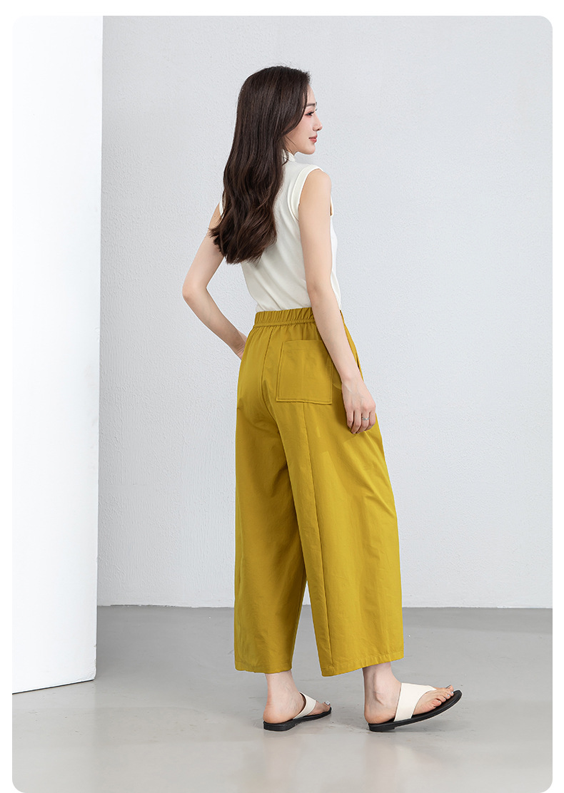 Quần culottes nữ ống rộng cạp cao dáng bong bóng, chất vải mỏng mùa hè, che hông tôn dáng — Hổ phách gừng chi tiết 23