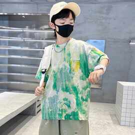 男童短袖恤批发新款中大童夏季薄款男孩炸街儿童夏装体恤扎染潮
