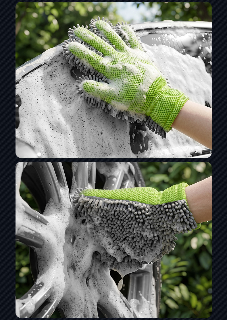 Car Wash Five-Finger Gloves, Thickened Chenille Car Cleaning Gloves, Rich Foam, Car Wash Shop Special Car Wiping Towel