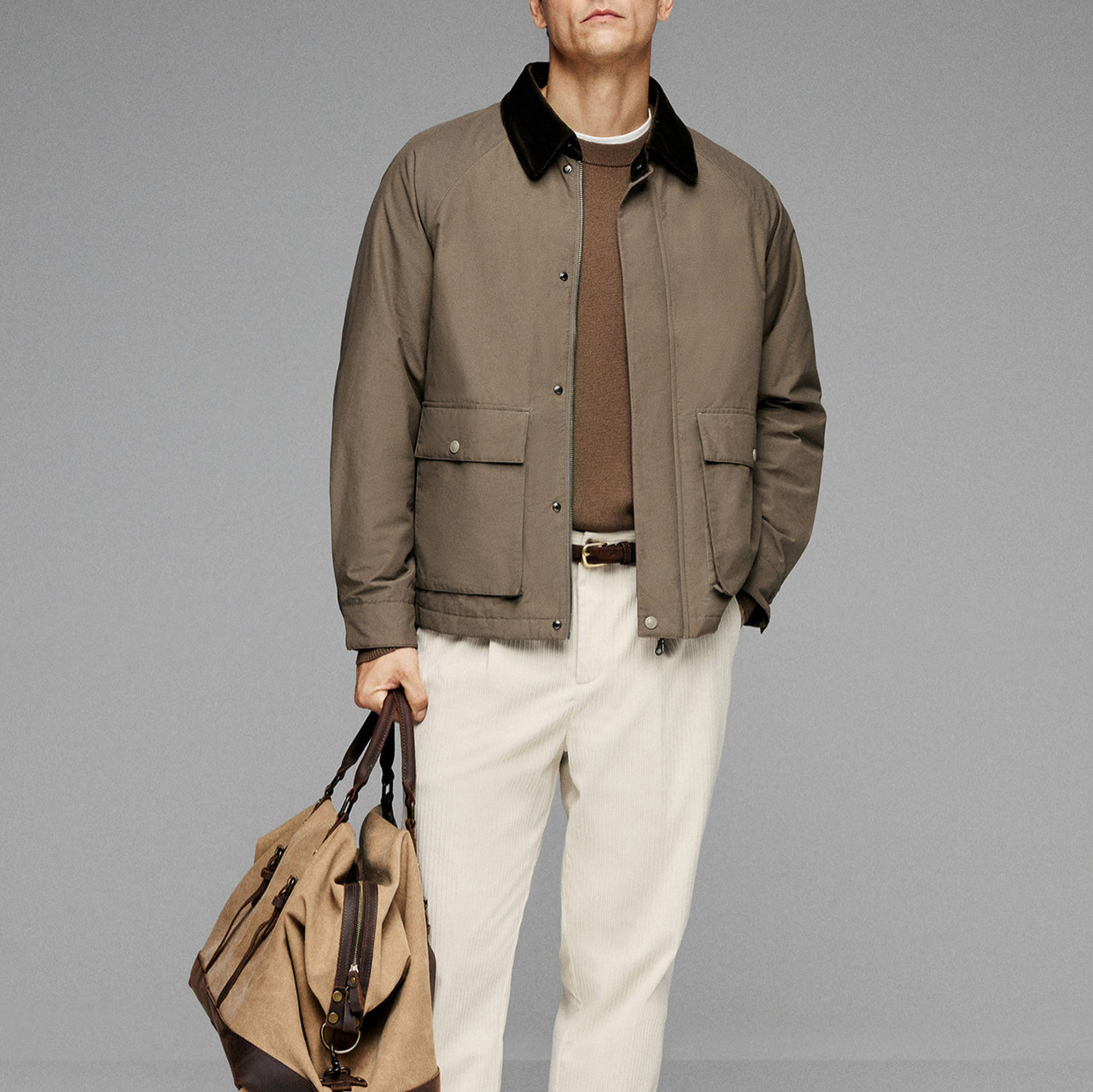 Old Money Style Basic Men's British Retro Casual Jacket, Barn Style Coat with Corduroy Collar