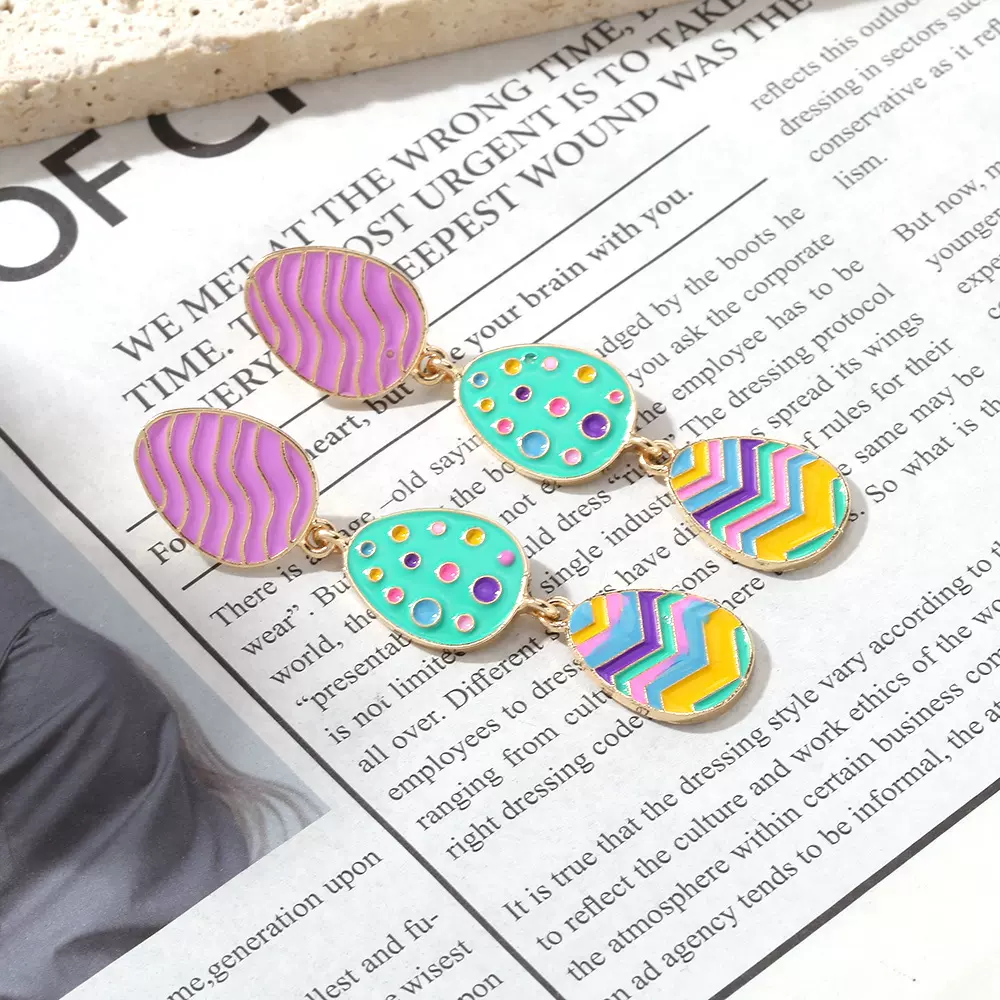 欧美小众可爱创意滴油三层小彩蛋耳坠复活节彩蛋耳饰