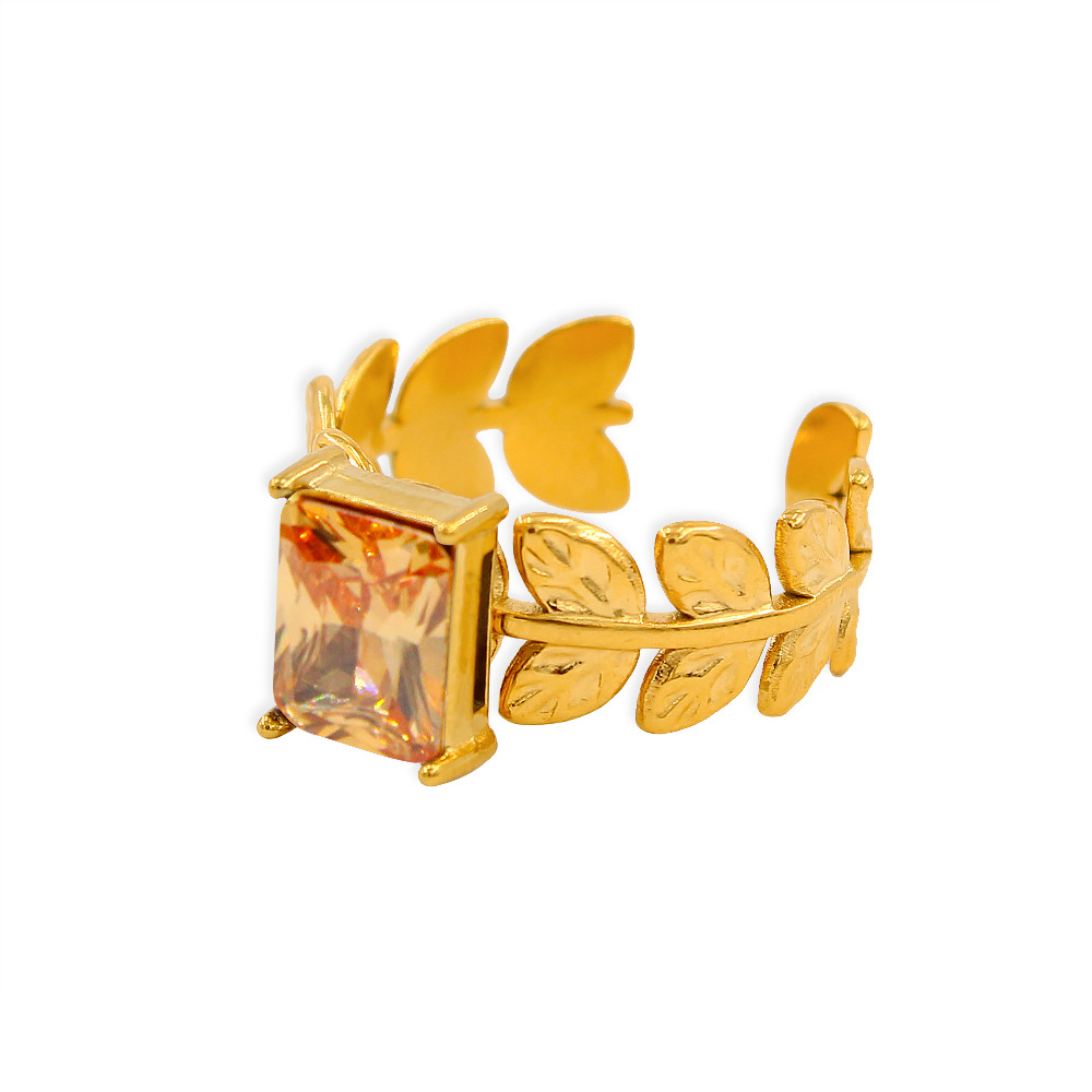 Fashion Flower Stainless Steel Plating Zircon Open Ring 1 Piece