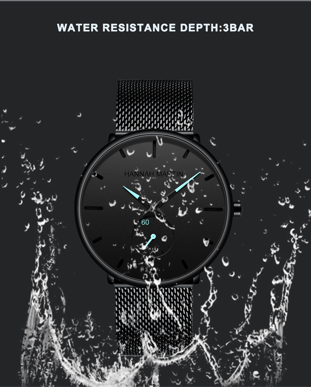 Popular Men's Casual Versatile Hannah Martin Quartz Watch Steel Band Black Watch Trendy Sports Watch_voghion.com