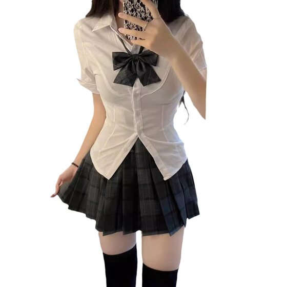 Jk Short-sleeved Shirt Uniform Work Clothes Skirt suit Female Summer College Style Pure Desire Spice Girl Slim Fit Student Sister White Shirt
