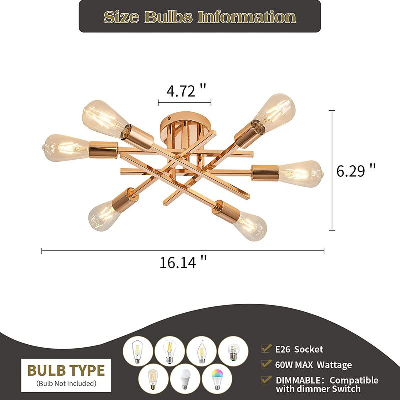 Semi Flush Mounted Ceiling Lights Modern Gold Vintage Matte Farmhouse Dining Living Room Ceiling Lights With