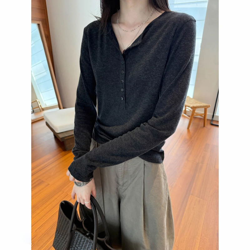 260g rayon ribbed fabric 92% viscose 8% spandex/long-sleeve women's autumn versatile slim-fit base shirt inner top