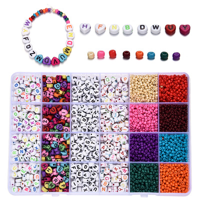 Amazon cross-border 24 ornament parts Paint Alphabet beads Glass Beads diy Children beaded