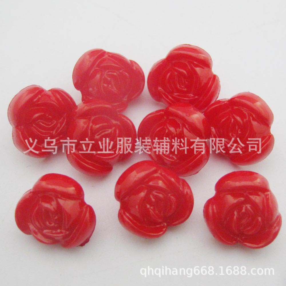 红色有柄玫瑰花纽扣 手工编织凉鞋线缝纽扣 针织衫花扣 辅料