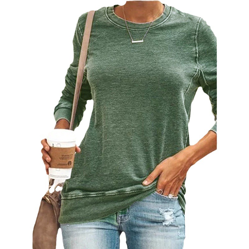 Sudadera estampada de manga larga con cuello redondo, informal y versátil, para mujer, producto nuevo transfronterizo, camiseta básica para mujer, top, venta caliente transfronteriza