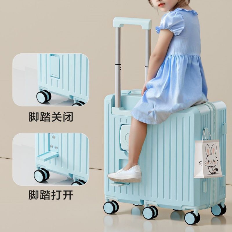 Children's rideable suitcase, travel luggage for kids, thickened trolley case with password lock, 6-wheel carry-on luggage