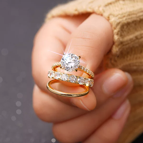 Huitan European and American Export Elegant Ring Three-Piece Set with Zircon Elegant Diamond Ring Wedding Party Matchinging Ring