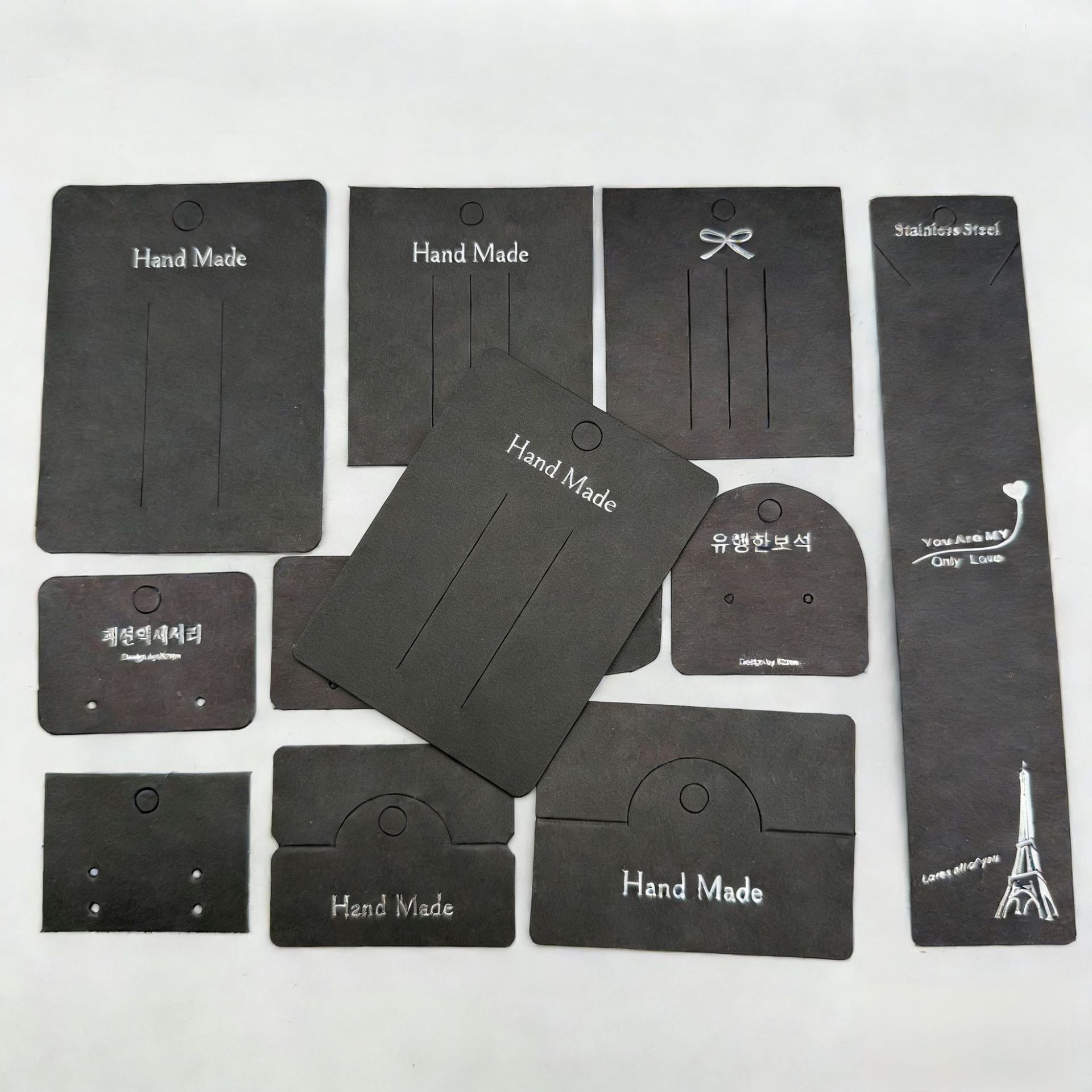 跨境高端黑色耳钉卡纸logo空白加厚耳环包装卡片背卡带挂孔