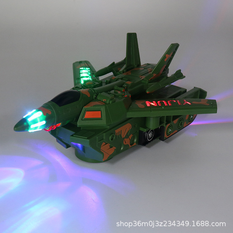 Transfronterizos acrobacias eléctricas deformación tanque avión sonido y luz universal coche niño coche juguete infantil al por mayor